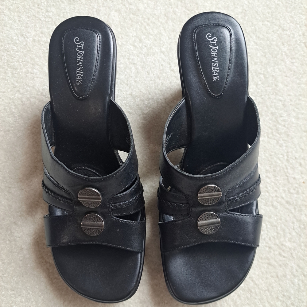 St. John's Bay Women's Black Sandals with Silver Accents